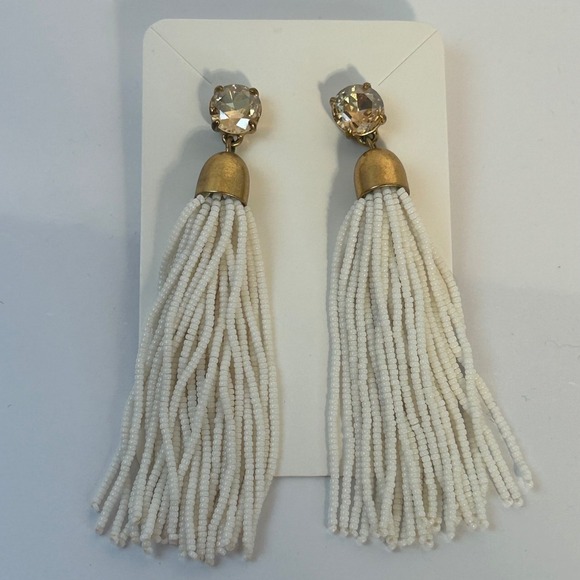 J. Crew Jewelry - J. Crew Gold Tone Crystal Accent White Beaded‎ Tassel Dangle Earrings Women